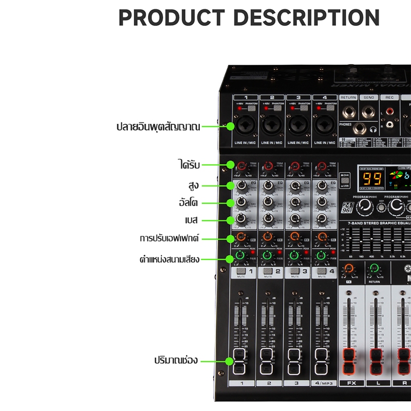 YAMAHA MGP602S มิกเซอร์พร้อมเพาเวอร์แอมป์ในเครื่องเดียว รีเวิร์บ 99DSP เอฟเฟกต์มืออาชีพบลูทูธอีควอไลเซอร์สำหรับเล่น 550W