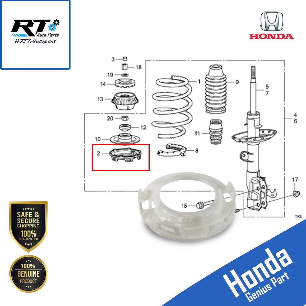 Honda ยางรองสปริงโช้คหน้า Honda Jazz City GM2 GE ปี08-13 | Honda แท้ | 51402-SLA-003