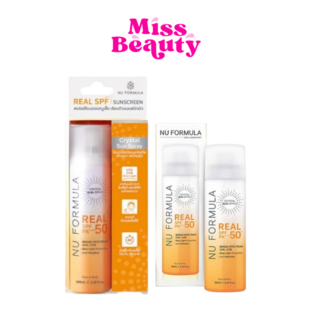 (ขวด) Nu Formula Crystal Sun Spray Real SPF50+ PA+++ สเปรย์กันแดด นู ฟอร์มูล่า คริสตัล ซัน ละอองบางเบา 50/100 มล.