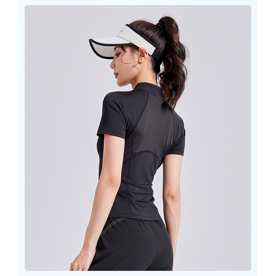 ArayaLady เสื้อกีฬาแขนสั้น เสื้อออกกำลังกายผู้หญิงทรงเข้ารูป แต่งซิปคอเสื้อ ทรงสวยใส่สบาย รุ่น AT-JYWD018 - รูปที่ 2