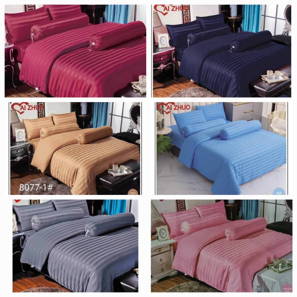 ผ้าปูที่นอน สีพื้นลายริ้ว ขนาดครบไซส์ 6/5.5/5/4.5/4/3.5/3 ฟุต **ไม่รวมผ้านวม**