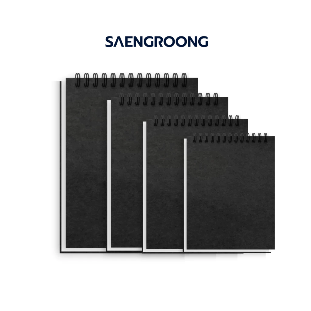 Saengroong เข้าสันห่วงบน ปกคราฟท์ดำ minimal เนื้อถนอมสายตา ขนาด (A5/A6/B5/B6) 50แผ่น/1เล่ม