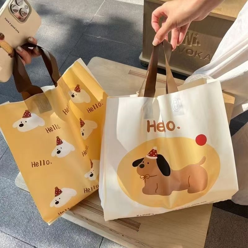 ถุงหูเทปถุงบูติกถุงพลาสติกลายน้องหมาน้องแมวสวยมี3ขนาดให้เลือก(50ใบต่อแพ็ค)