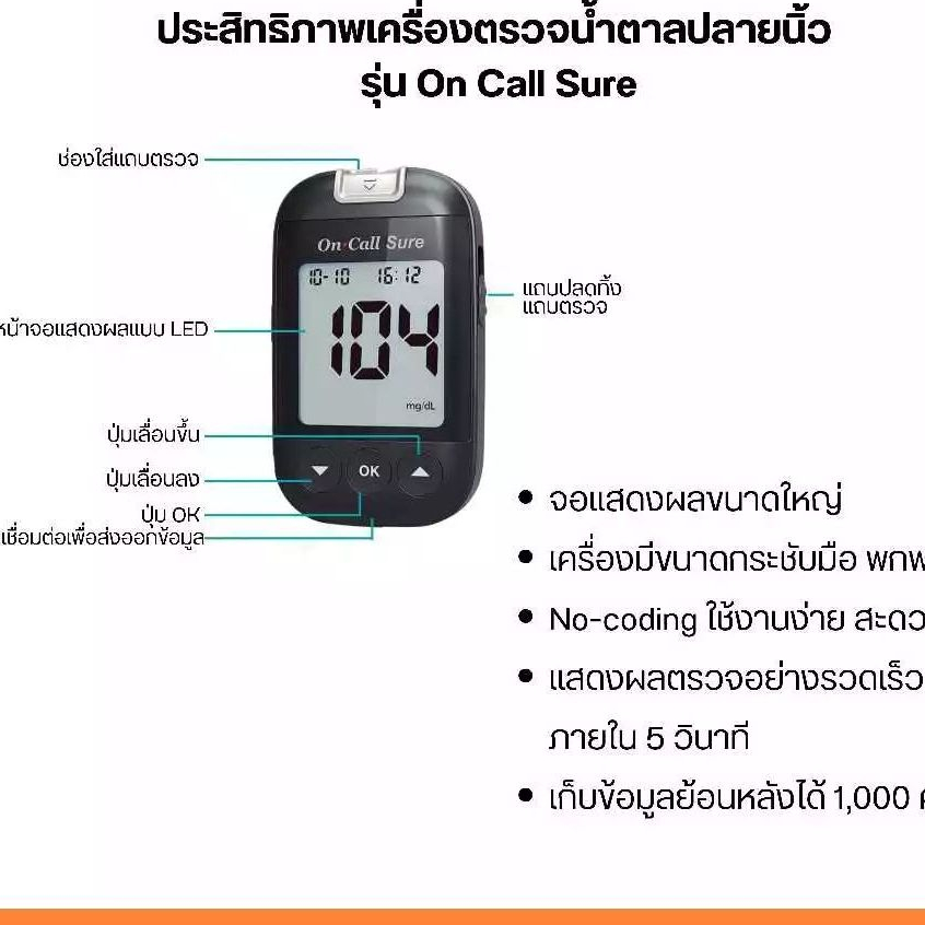 เครื่องตรวจน้ำตาล ON CALL SURE SYNC มาตรฐานสากล นำเข้าจากประเทศสหรัฐอเมริกา