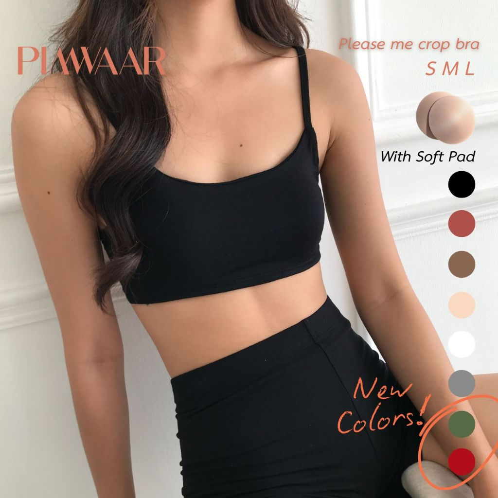 (ขายดี!!) Please me crop bra ครอปบรา สายเดี่ยว สี Basic สปอร์ตไร้โครง มีฟองน้ำ - PIMWAAR