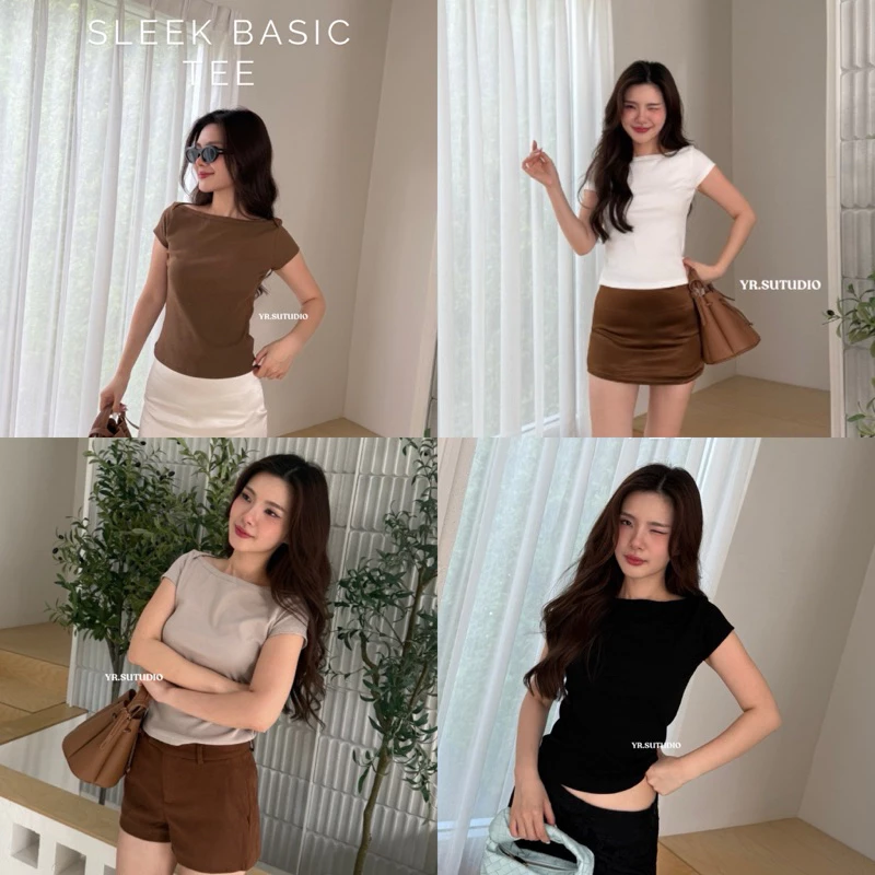 SLEEK BASIC TEE ( ทุกสีพร้อมส่ง) เสื้อยืดคอปาดเนื้อผ้าคอตตอลนุ่มใส่สบาย