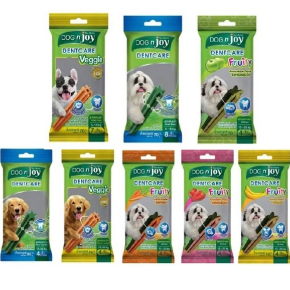 DOG n joy Dent care/ Veggie /Fruity  ขนมขบเคี้ยวสุนัข สูตรดูแลช่องปาก 70g-90g*โปรดอ่านรายละเอียดก่อน