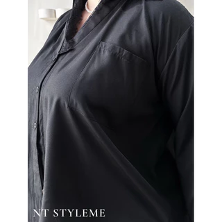 เสื้อเชิ้ตคอปกสาวอวบแต่งชายลูกไม้ เสื้อB+ สาวอวบ อก48-52“