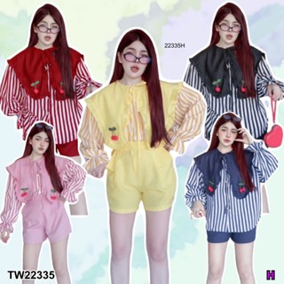 set 2 ชิ้น เสื้อลายริ้วปกใหญ่ ติดอะไหล่ + กางเกงขาสั้น TT223…