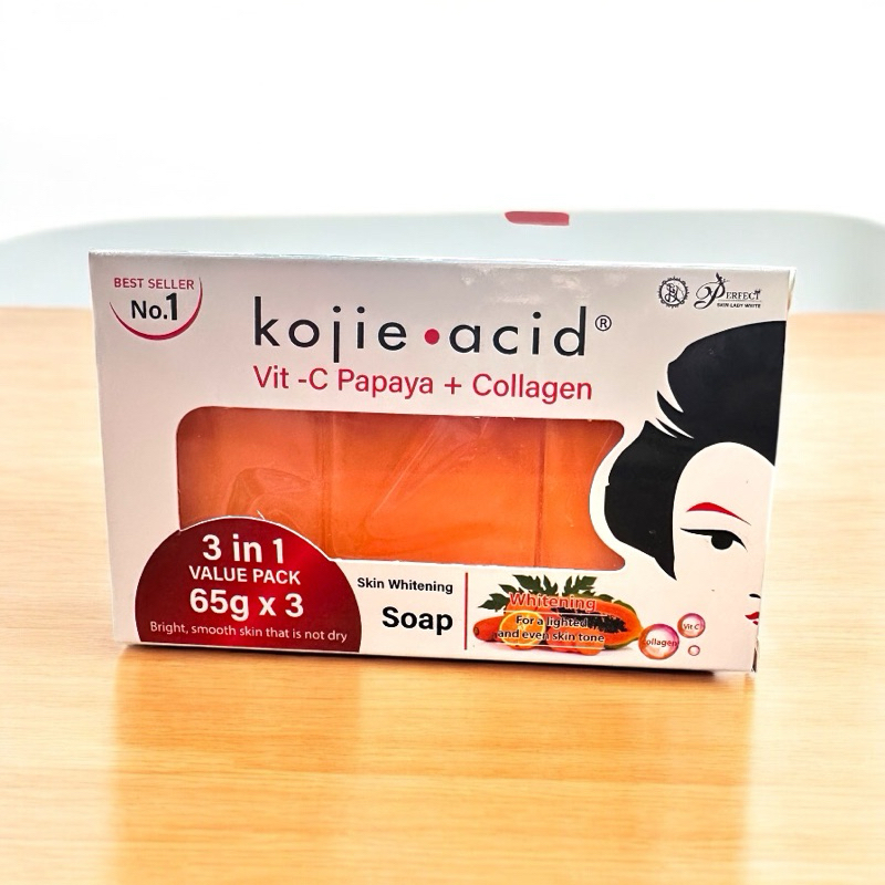 Kojie acid Vit-C Papaya+Collagen Soap สบู่โคจิก มะละกอวิตซี กล่อง3ก้อน