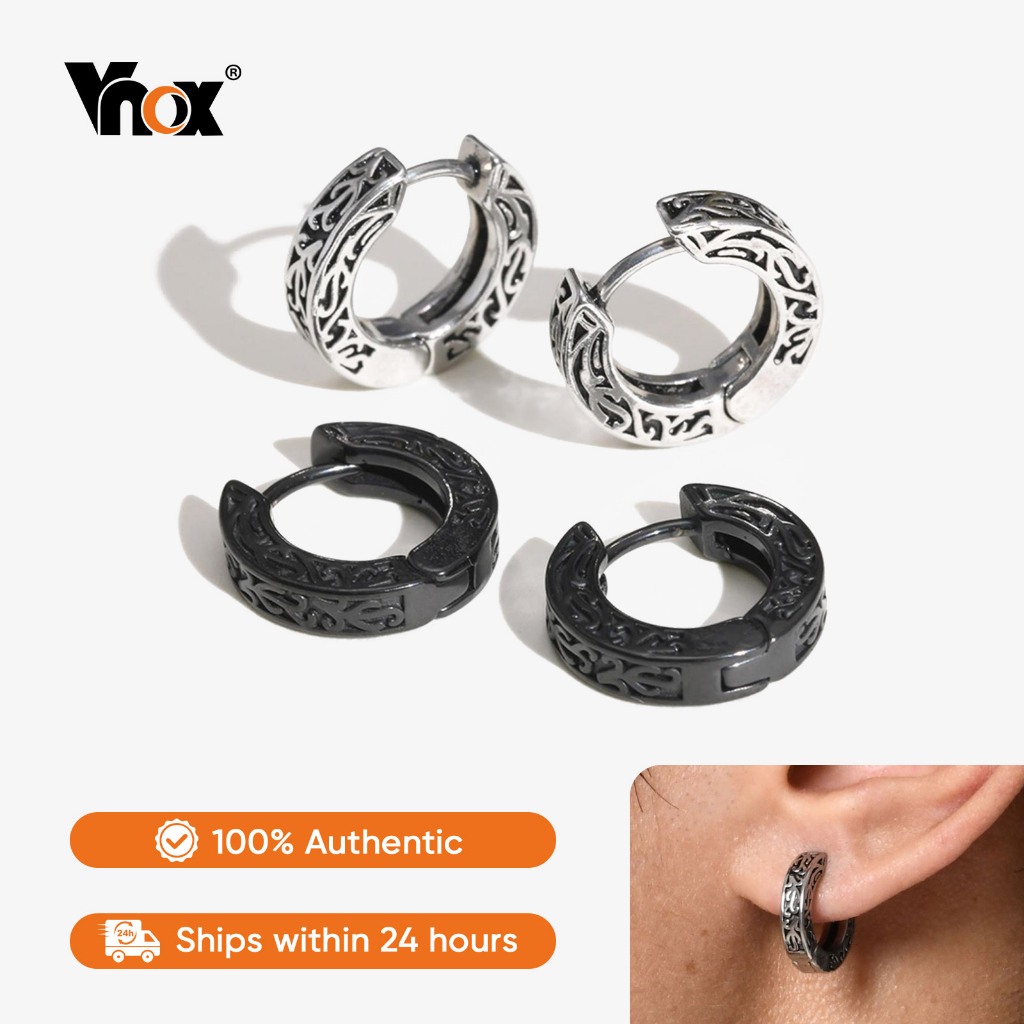 Vnox ต่างหูห่วงสแตนเลส ลายโบราณ สำหรับผู้ชาย ผู้หญิง แฟชั่น ไม่ลอกสี ไม่เป็นสนิม