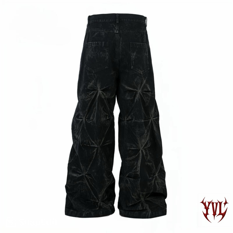กางเกง Vintage Pleated Wide-Leg Denim – Unisex Streetwear Jeans
