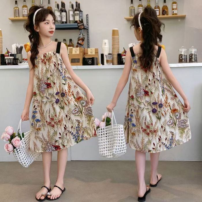 aililai1688 ชุดเดรสเด็กผู้หญิง สายเดี่ยว ลายดอกไม้ สวยๆ หวานๆ ใส่ไปเที่ยวทะเลได้ เนื้อผ้าดี ใส่สบาย