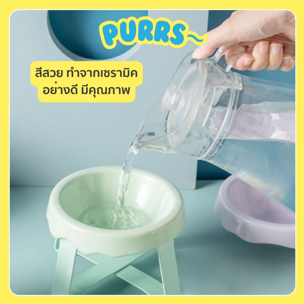 [ส่งฟรี] Purrs ชามเซรามิคขอบหยัก ชามอาหารแมว ก้นลึก มีขาตั้ง ชามอาหารสัตว์เลี้ยง รูปที่ 3