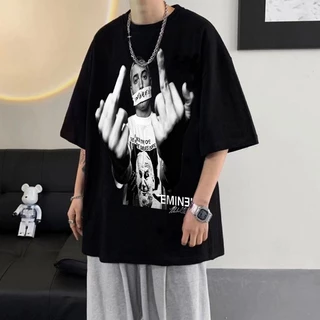 เสื้อยืดผู้ชายเท่ๆ คอกลมแขนสั้น สกรีนลายเท่ๆ เสื้อยืดสตรีทแฟชั่นเมกาสุดฮิต โอเวอร์ไซส์ เสื้อผู้ชายคนอ้วน สีดำเท่ๆ