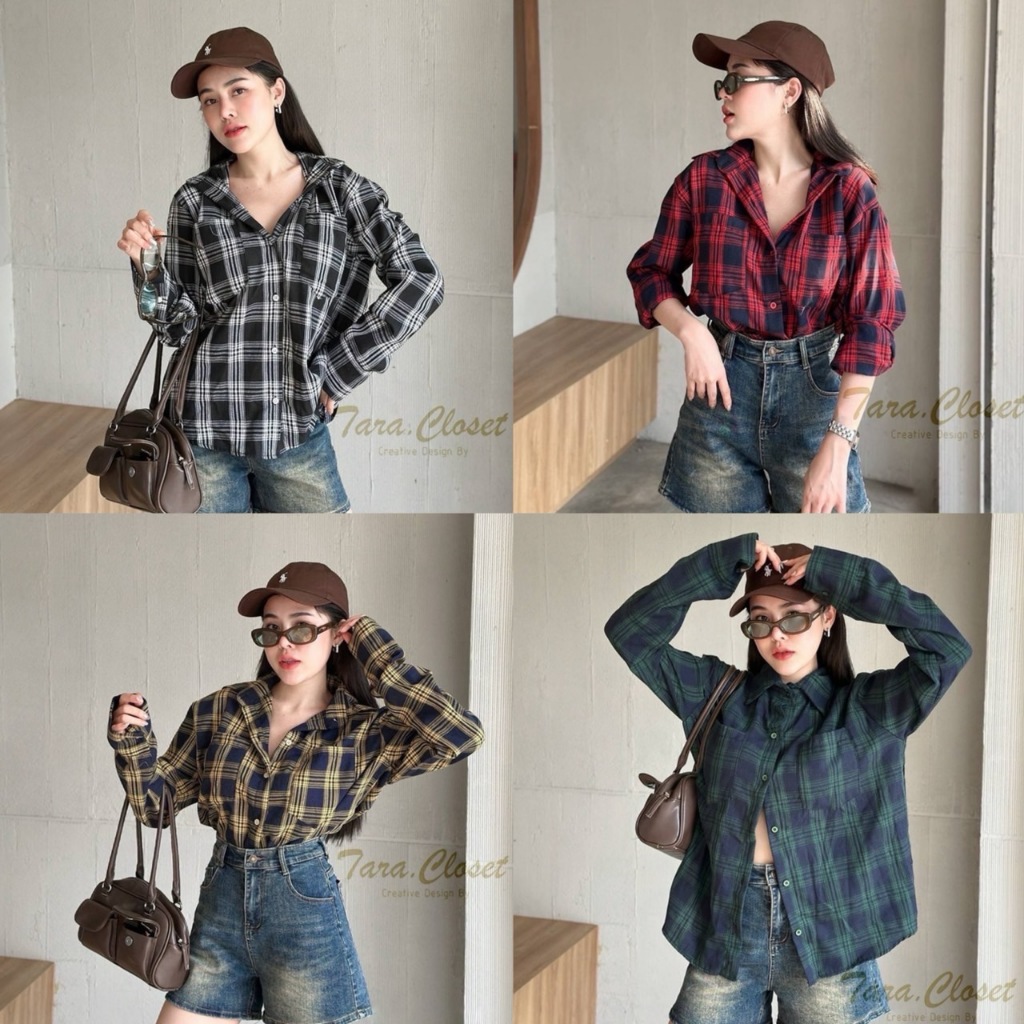MR018 TARA Shirt เสื้อเชิ้ตทรงโอเวอร์ไซซ์ อก46" แขนยาว ลายสก็อต กระดุมหน้า เนื้อผ้าคอตตอนญี่ปุ่น ผ้าดี ใส่สบาย ไม่ร้อน