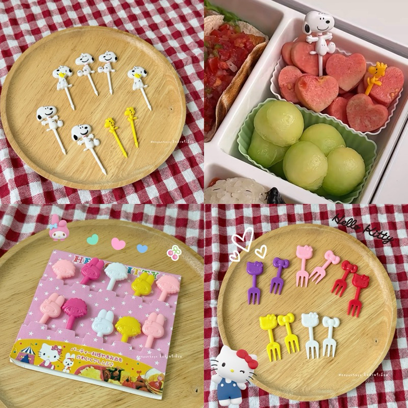 [ พร้อมส่ง ] ส้อมจิ้มผลไม้ จิ้มขนม สำหรับทำเบนโตะ มีหลายลายให้เลือกค่ะ🍴🍏🍑🍒🥭