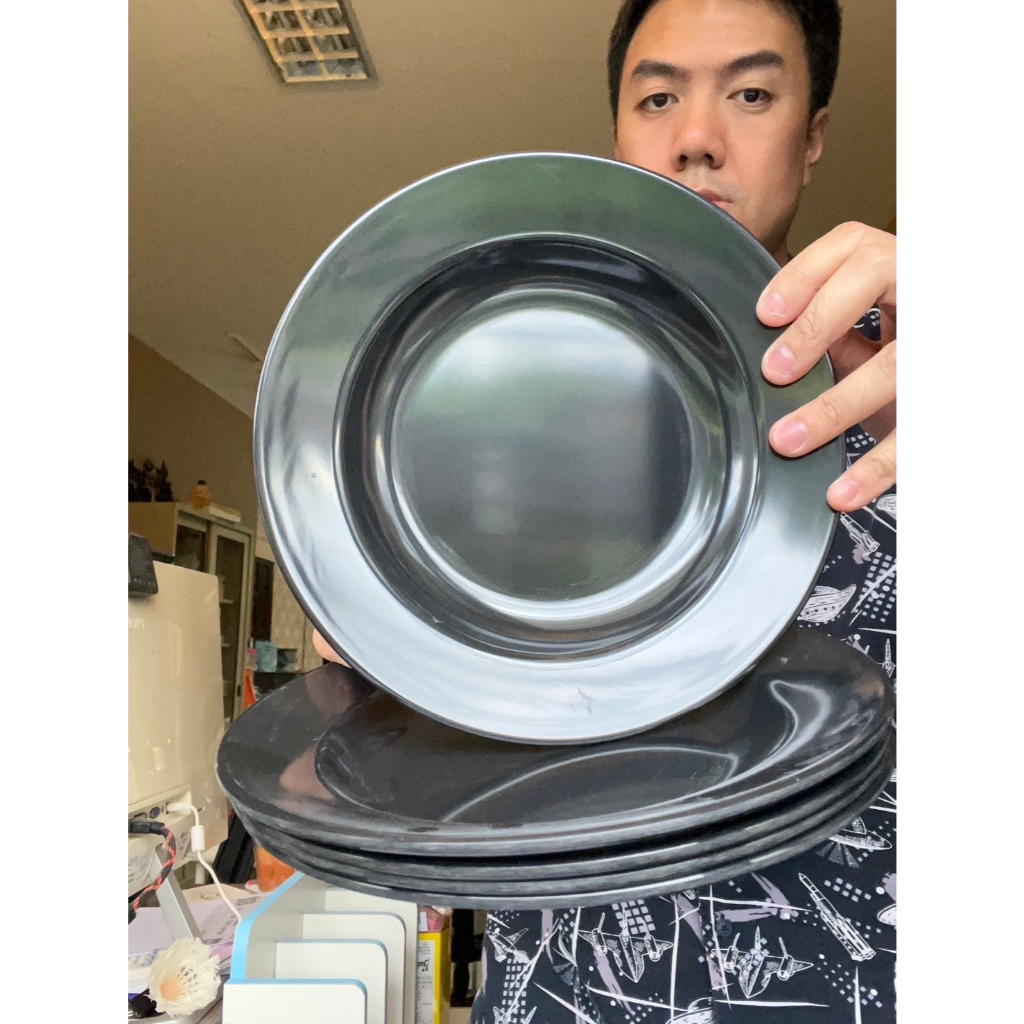 (5ใบ)จานทรงก้นลึก จานทรงราดหน้า จานเมลามีน ขนาด 9 นิ้ว สีดำล้วน black melamine plate ออกใบกำกับภาษีได้ ทนความร้อน100องศา