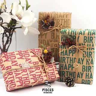 【1 แผ่น】* Vintage Kraft Happy Birthday Wrapping Paper กระดาษห่อของขวัญคราฟท์ลายตัวอักษร HAPPY BIRTHDAY [GW-0022]