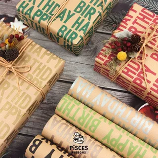 【1 แผ่น】* Vintage Kraft Happy Birthday Wrapping Paper กระดาษห่อของขวัญคราฟท์ลายตัวอักษร HAPPY BIRTHDAY [GW-0022]