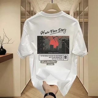เสื้อยืดคอกลมแขนสั้น พิมพ์ลายตัวอักษรทรงหลวมสไตล์สตรีทวินเทจ เข้ากับทุกการแต่งกายแฟชั่นสําหรับผู้ชาย