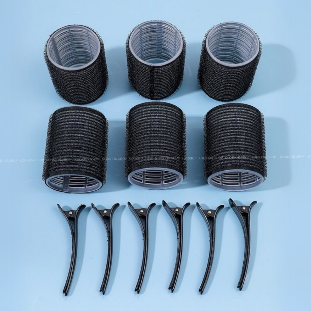 HR-033 โรลม้วนผม แกน 4.5cm พร้อมกิ๊บหนีบโรล เซต 6ชิ้น 2ชิ้น สีดำและชมพู | 4.5cm Hair Roller with Clips (พร้อมส่งในไทย) รูปที่ 4