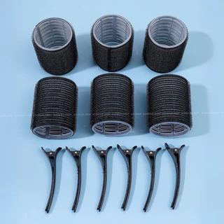HR-033 โรลม้วนผม แกน 4.5cm พร้อมกิ๊บหนีบโรล เซต 6ชิ้น 2ชิ้น สีดำและชมพู | 4.5cm Hair Roller with Clips (พร้อมส่งในไทย)