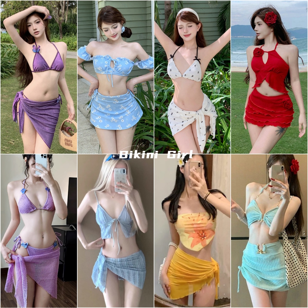 บิกินี่ 3 ชิ้น✨บิกินี่ กระโปรง💕หลากหลายสไตล์และมีคุณภาพดี ชุดไปทะเล 🚚ส่งไวจากไทย1-3วัน（三件套）