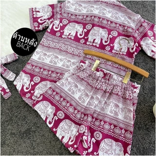 TT20779 Set ช้าง 3 ชิ้น เสื้อเชิ้ตแขนสั้นกระดุมหน้า กางเกงขาสั้น