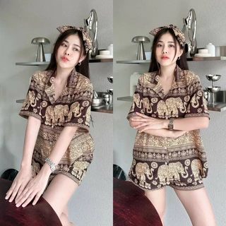 TT20779 Set ช้าง 3 ชิ้น เสื้อเชิ้ตแขนสั้นกระดุมหน้า กางเกงขาสั้น
