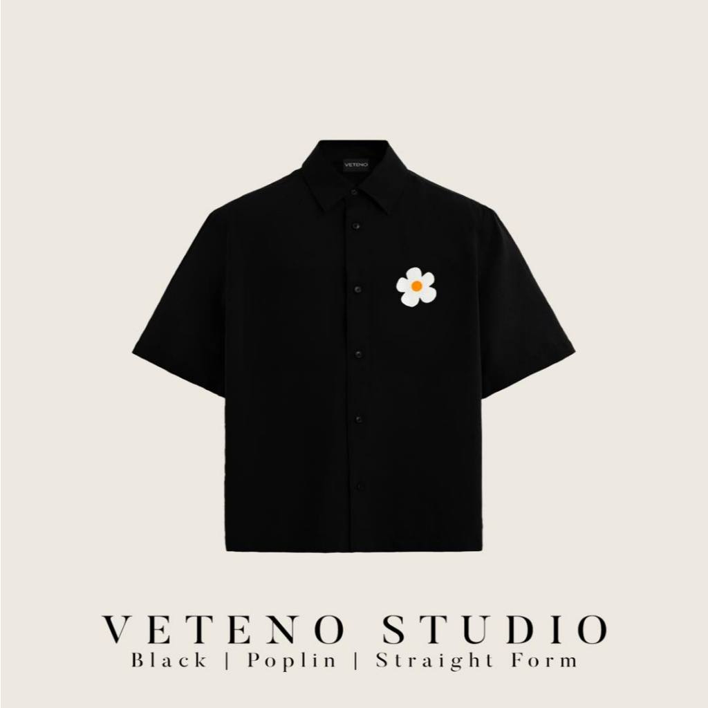 เสื้อเชิ้ตแขนสั้น VETENO STUDIO DAISY EMB BLACK SHIRT - SHORT SLEEVE
