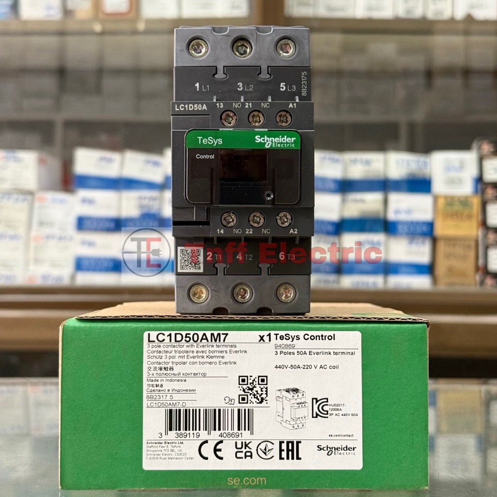 Schneider LC1D50AB7, LC1D50AE7, LC1D50AF7, LC1D50AM7 แมกเนติก คอนแทคเตอร์ (1NO + 1NC)