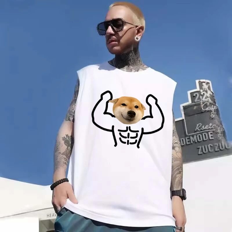 UT shop เสื้อกล้าม แขนกุด oversize ผ้าฝ้าย100% เสื้อแขนกุด แฟชั่น แนวสตรีท '‘Muscle dog'’ เสื้อ ผู้ชาย เสื้อสีขาว