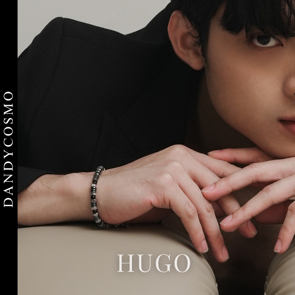DANDY COSMO | ข้อมือสแตนเลส ผู้ชาย ผสมหินแท้ รุ่น Hugo 4mm Black agate mix with Hematite