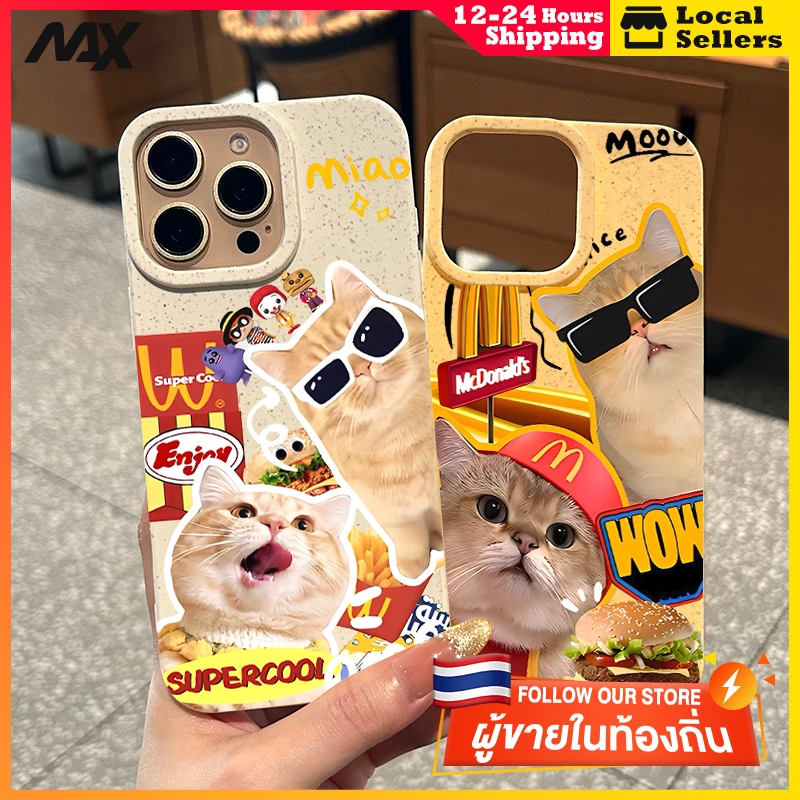 For เคสไอโฟน11 เคส การกันกระแทกน่ารักเบอร์เกอร์ทอดแมวเข้ากันได้กับ iPhone 14 13 15 PRO MAX 12 11 X XR XS 6 7 8 PLUS Case
