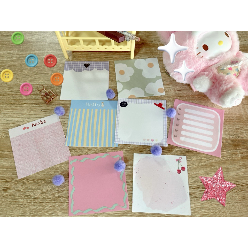 Memo Pad น่ารัก มินิมอล สไตล์เกาหลี ไม่มีกาว พร้อมส่ง ราคาถูก ลายน่ารัก สีพาสเทล สดใส 🍑🌈🍀