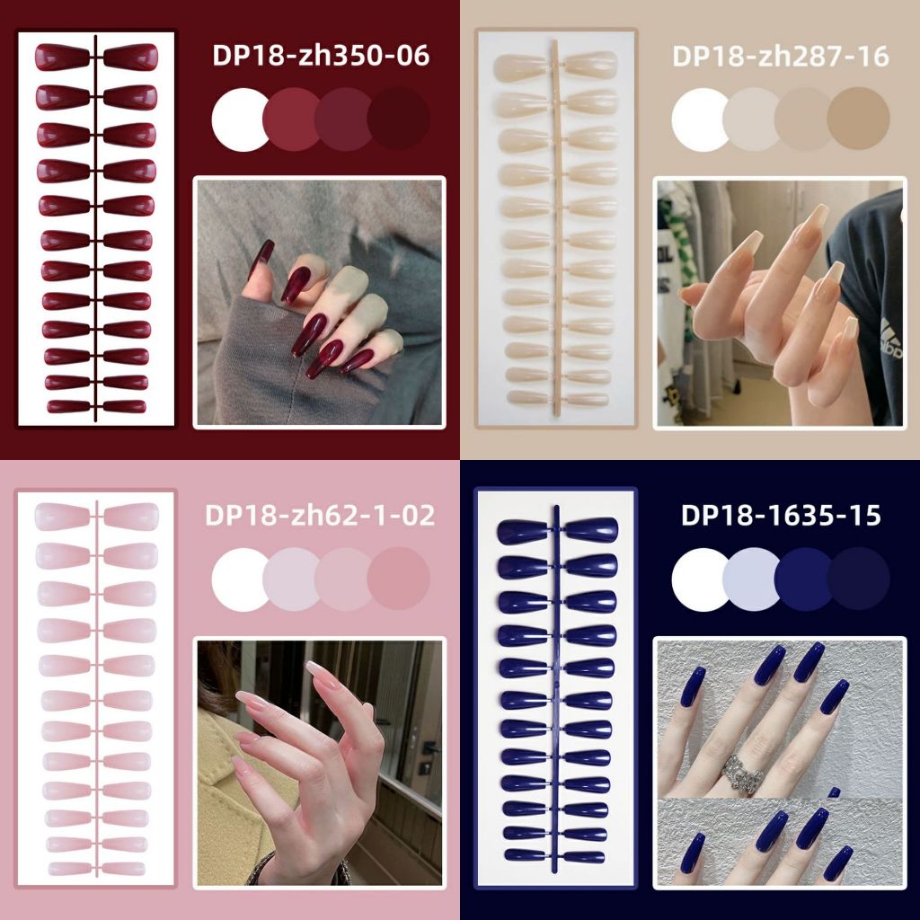 Luxnail FN65 พร้อมส่งเล็บปลอมสำเร็จรูปทรงบัลเลย์ยาวกลางสีเรียบ เซต24ชิ้นฟรีไซส์ เล็บติดไปมหาลัยทรงเรียบหรูดูแพง