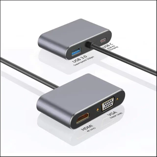 อะแดปเตอร์ USB C HDMI Type c ถึง HDMI 4K 4 ใน 1 พร้อมตัวแปลงเสียงและวิดีโอ VGA USB3.0