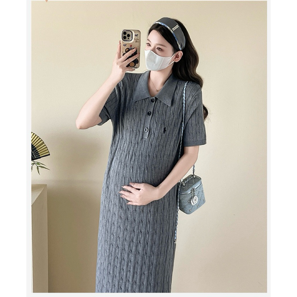 ชุดคลุมท้องคอปกผ้าไหมพรมยืดนิ่ม ใส่สบาย มีซิปให้นมได้ - รูปที่ 4