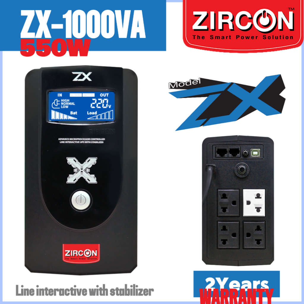 ZIRCON UPS เครื่องสำรองไฟ ZX1000VA/550W Line Interactive ประกัน 2 ปี