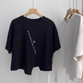 เสื้อครอปสาวอวบน่ารัก oversize เสื้อผ้าคนอ้วนไซส์ใหญ่ เสื้อยืดแขนสั้นแบบหลวมผู้หญิงแฟชั่นมาใหม่สวยๆ สกรีนลายวินเทจ ลำลอง