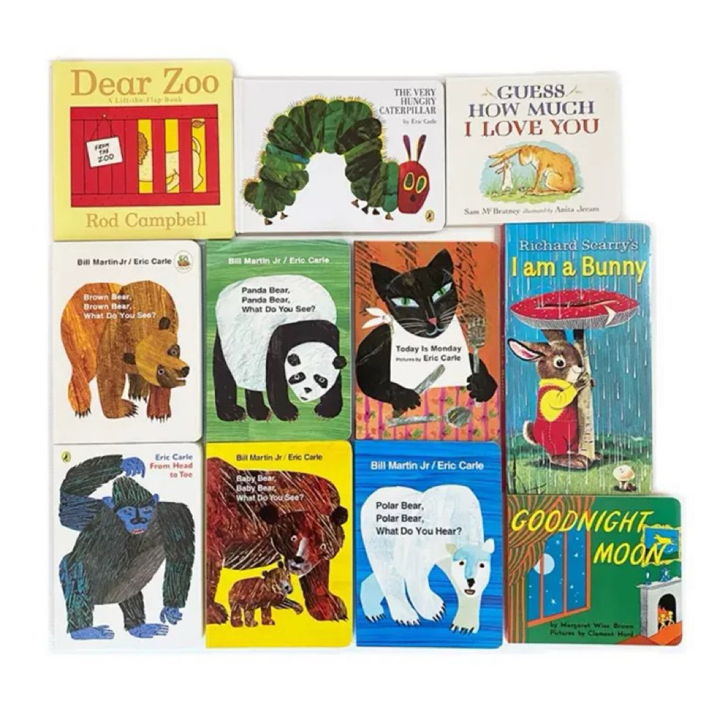 หนังสือ นิทาน บอร์ดบุค(Board book) ชุด 11 เล่ม Eric Carle / หนอนจอมหิว / Deer Zoo / I am a bunny / Brown bear ภาษาอังกฤษ