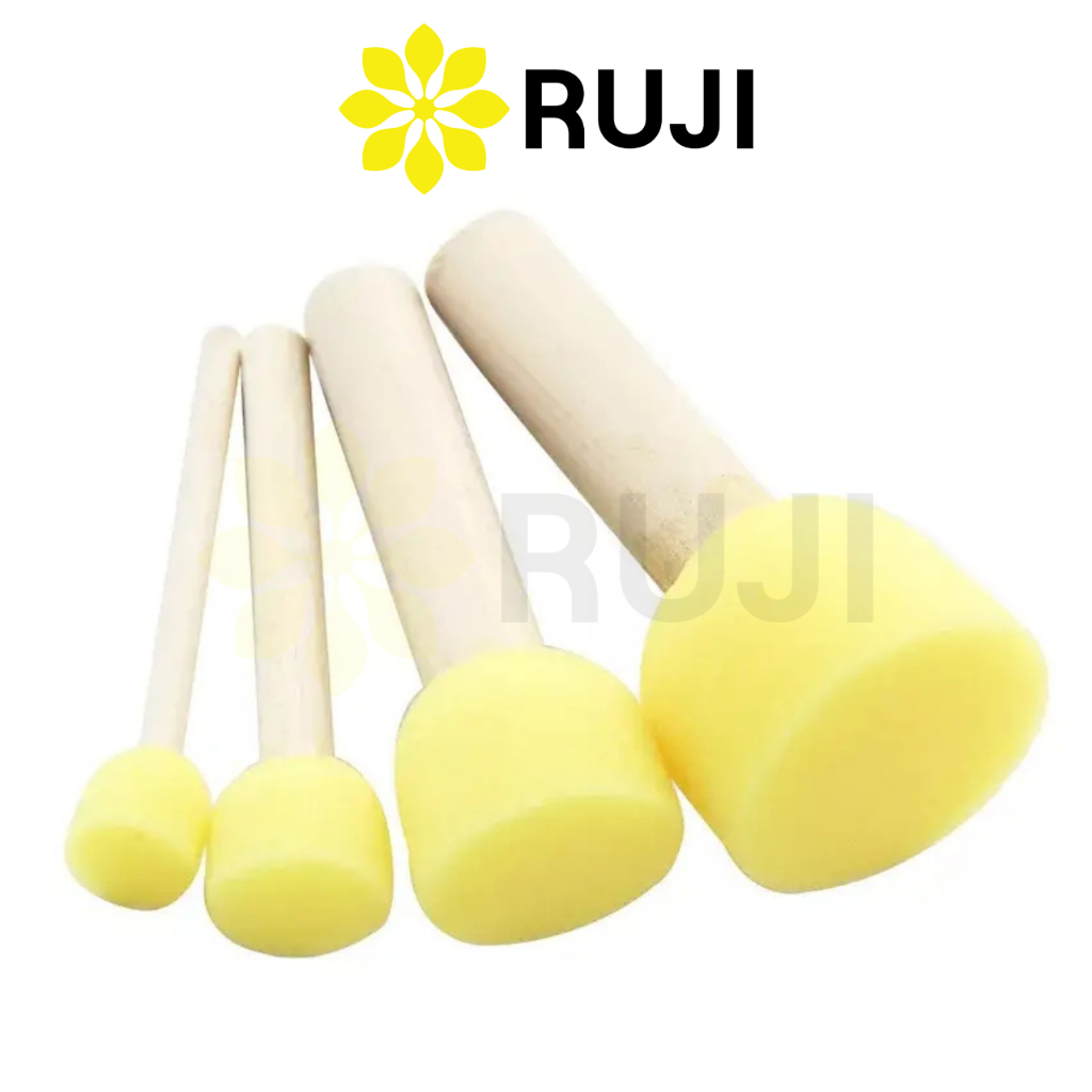 RUJI ASG04 ชุดแปรงหัวฟองน้ำด้ามไม้ 4 ชิ้น Sponge Brush แปรงระบายสี ฟองน้ำซับสี ฟองน้ำด้ามไม้ ฟองน้ำ ศิลปะ Official