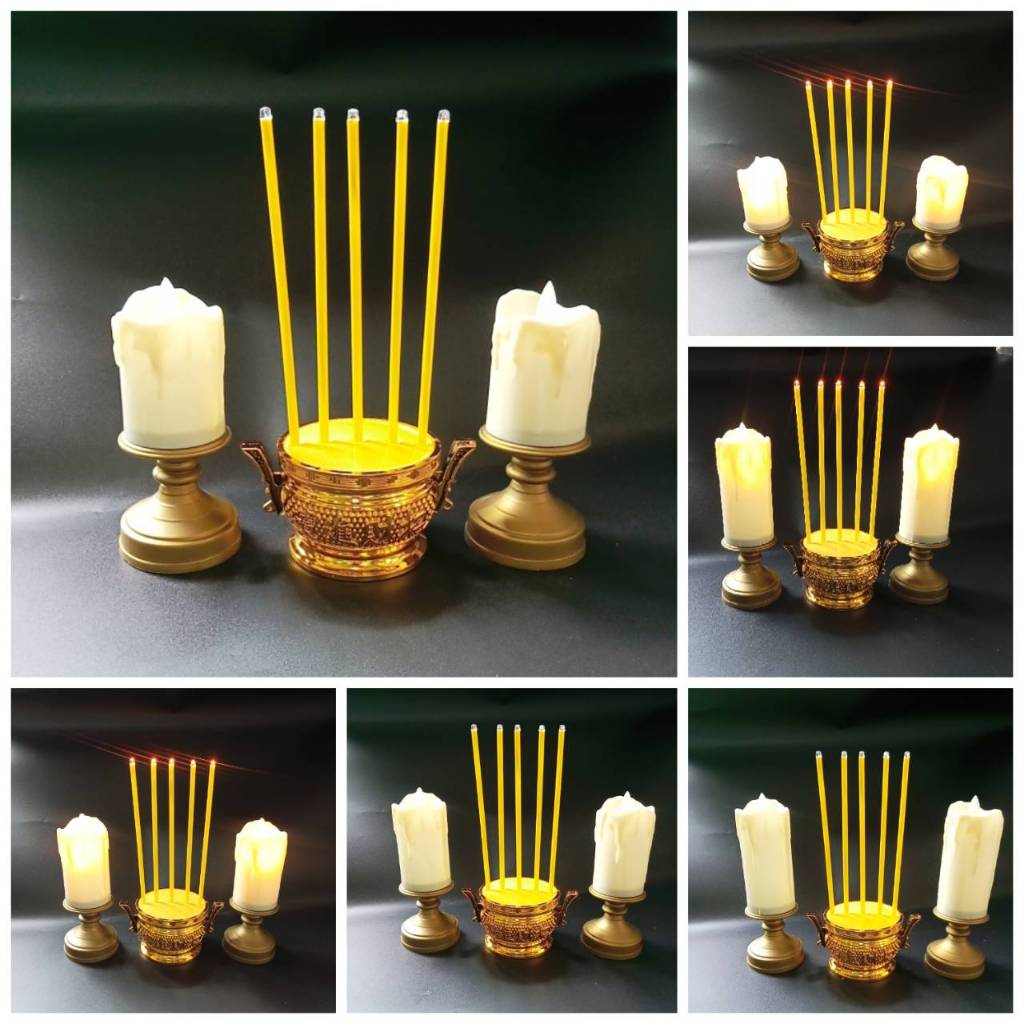ยกชุดธูปเทียน LED เทียนใส่ถ่าน เทียนบูชาพระ ธูป  5 ดอก 9 ดอก รุ่น 4126-4128 3565 3107 LZ