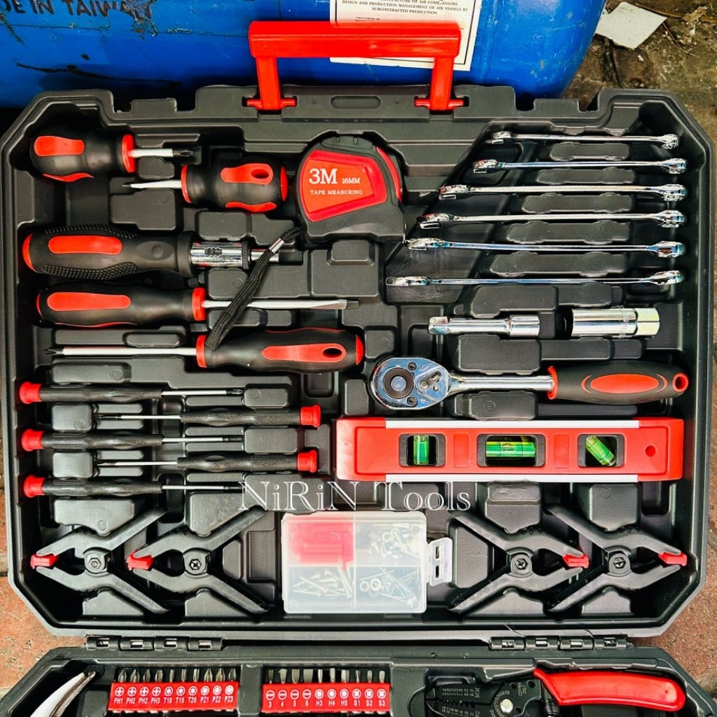 KONY ชุดกระเป๋าเครื่องมือพรีเมียม 168 ชิ้น กล่องแดง ชุดเครื่องมือชุดใหญ่ 168PCS ชุดเครื่องมือพกพา ติ