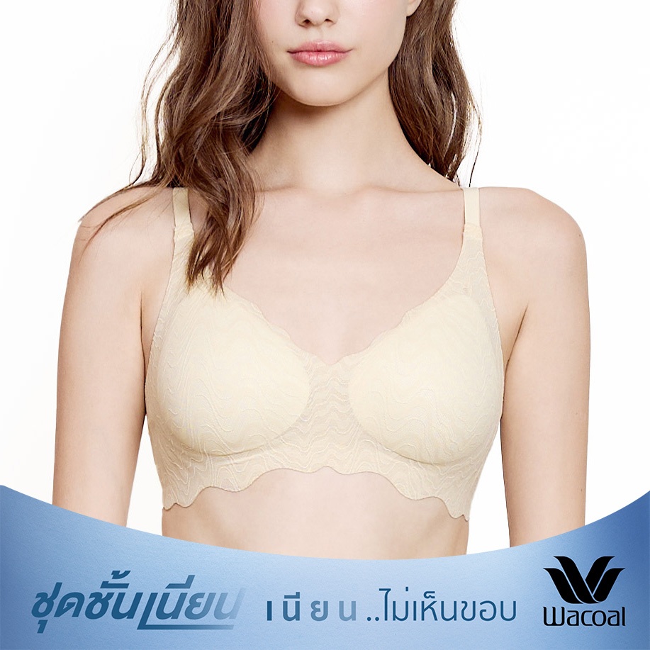 Wacoal ชุดชั้นเนียน บราไร้โครง Smart size บราลูกไม้ลายคลื่น รุ่น WB3Y42 สีครีม (CR)