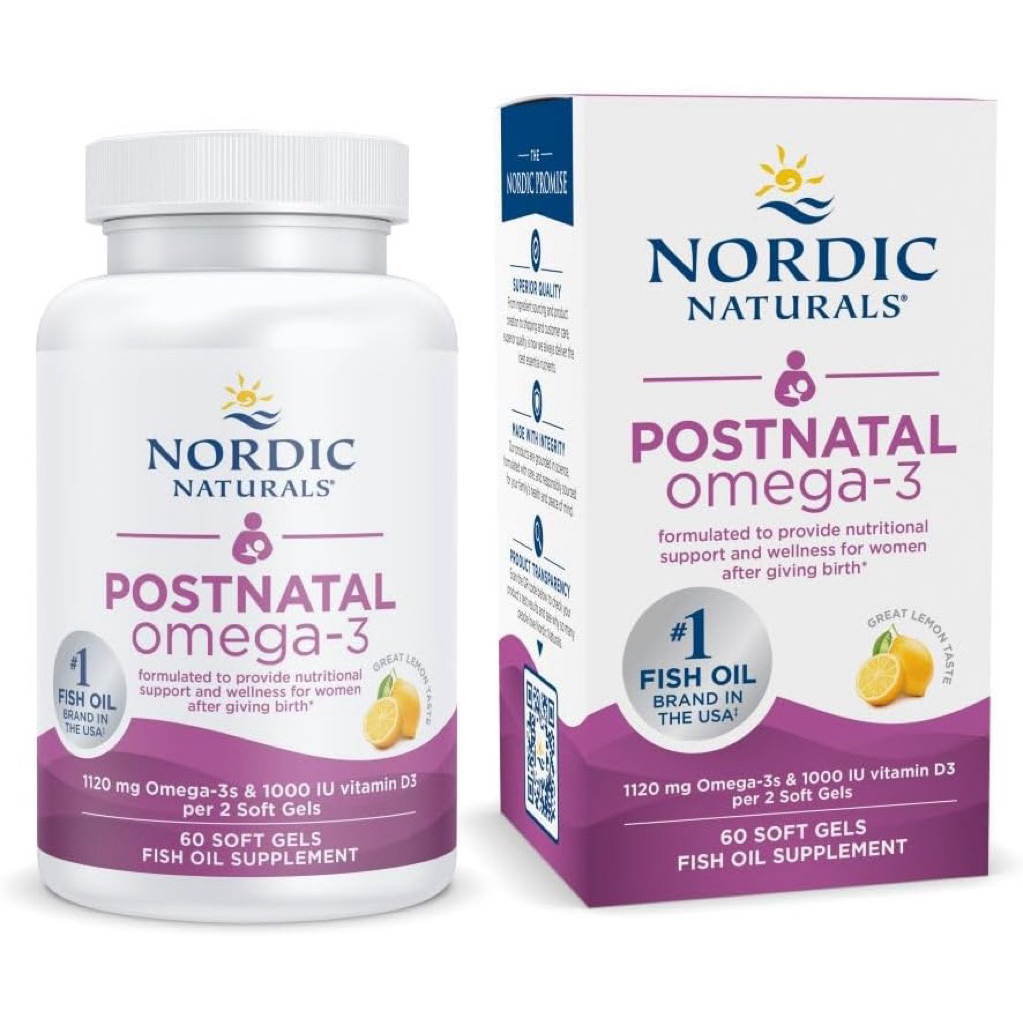 🍀นำเข้าจากUS🇺🇸🍀Nordic Naturals, Postnatal Omega-3, Lemon, 650 mg, 60 Soft Gels
