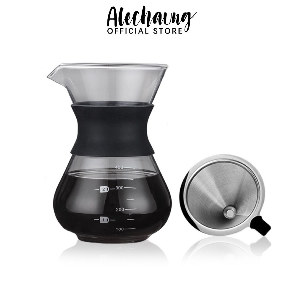 Alechaung ดริปกาแฟ ชุดดริปกาแฟ เหยือกดริปกาแฟ Dripper ผลิตจากแก้ว ขนาด400 ml Coffee Maker