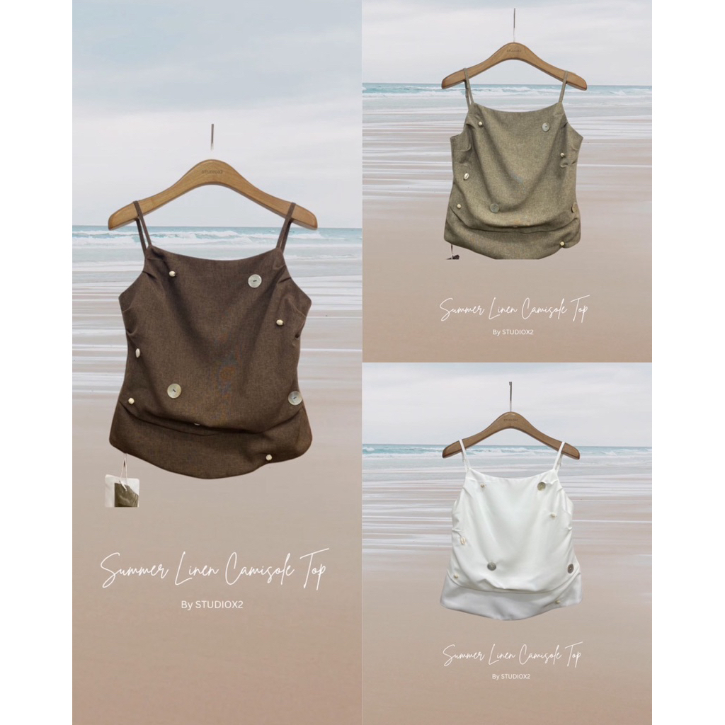 29 STUDIOX2 SUMMER LINEN CAMISOLE TOP 🐚(SMLXLXXL 490฿) เสือสายเดี่ยวผ้าลินินฝ้าย สายปรับความยาวได้ ต
