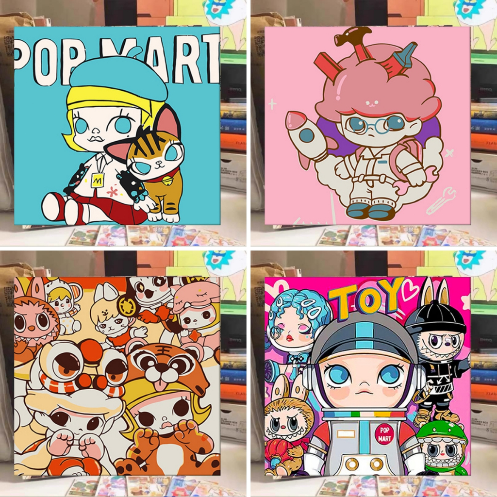 จิตรกรรมดิจิตอล Bubble Mart DIY 20X20ซม ระบายสีตามตัวเลข คาแรกเตอร์การ์ตูน ภาพวาดสีน้ำมันดิจิตอลใส่กรอบ